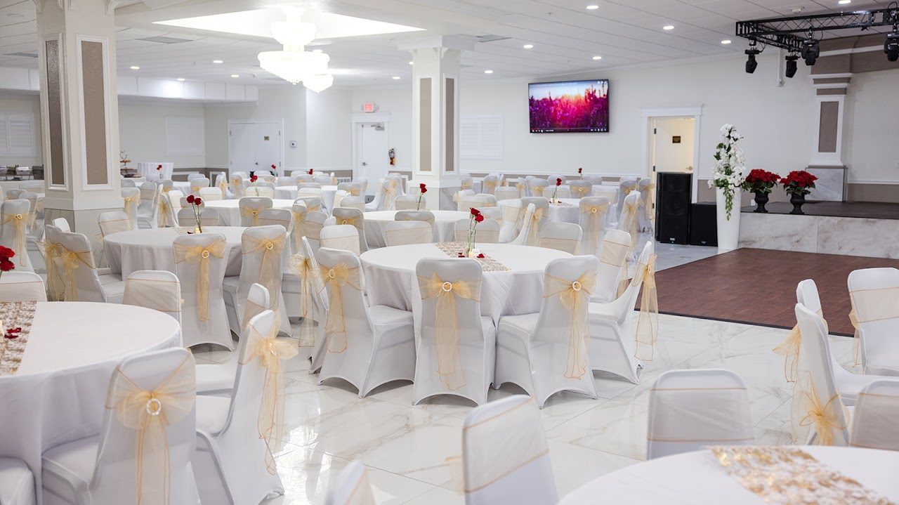 Decorated stage ready for a wedding ceremony.