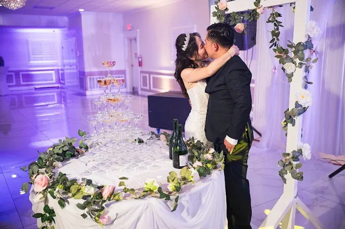 Wedding Kiss at M&N Event Hall.